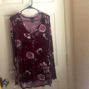 Large Maroon Floral Long Sleeve Top